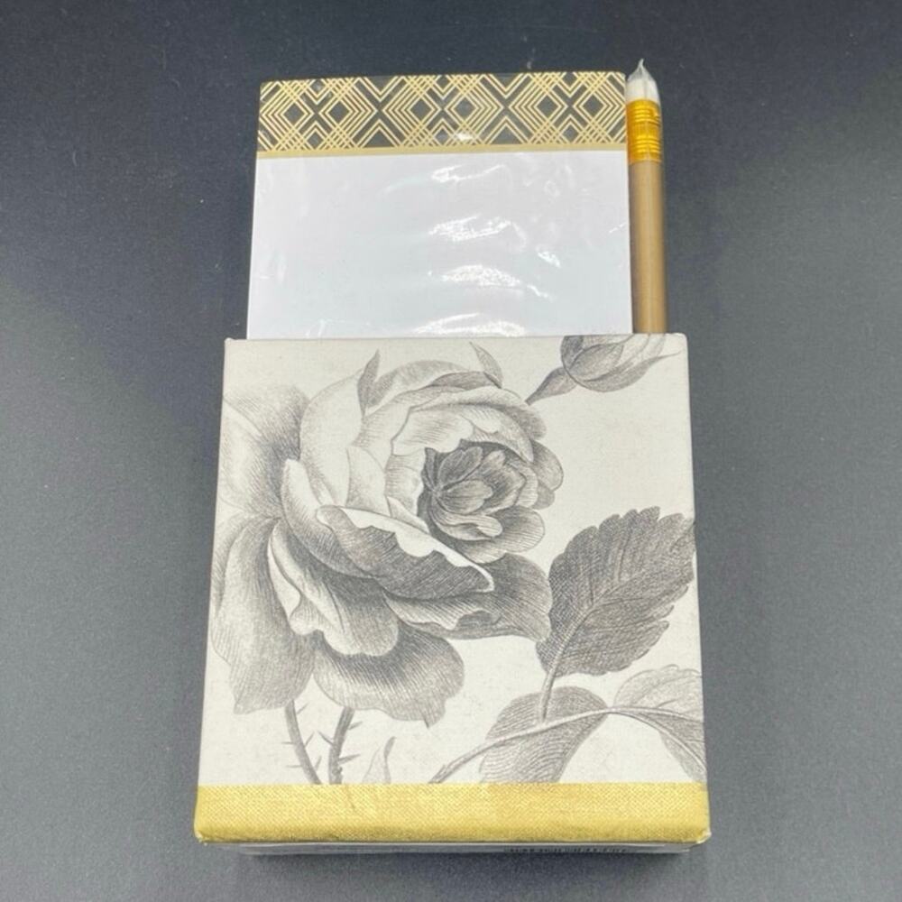 Vintage Hallmark Memo Caddy Rose 250 Sheet and 4 Pencils New Sealed